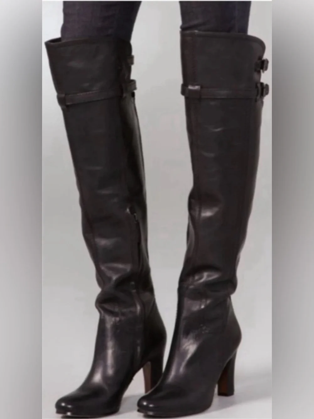 Sam Edelman Black Leather Over-the-Knee Heeled Boots Size 5.5/36